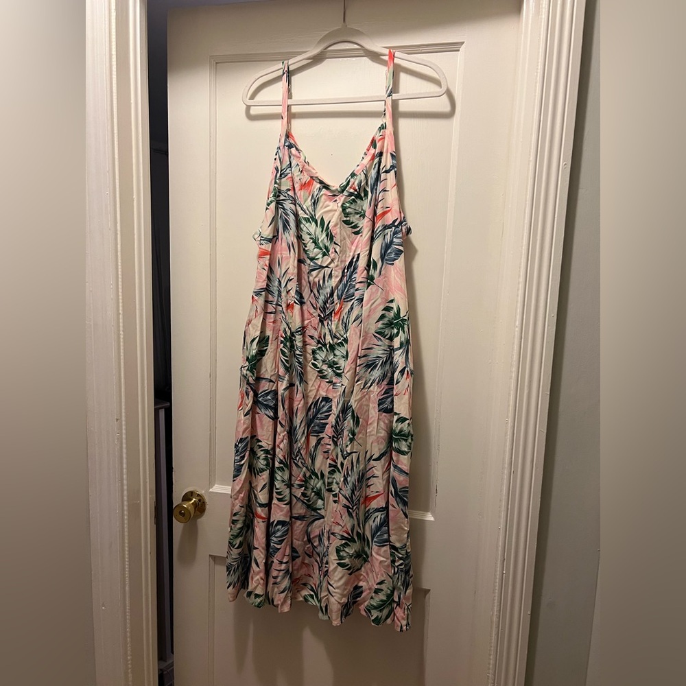 Pink tropical leaf dress